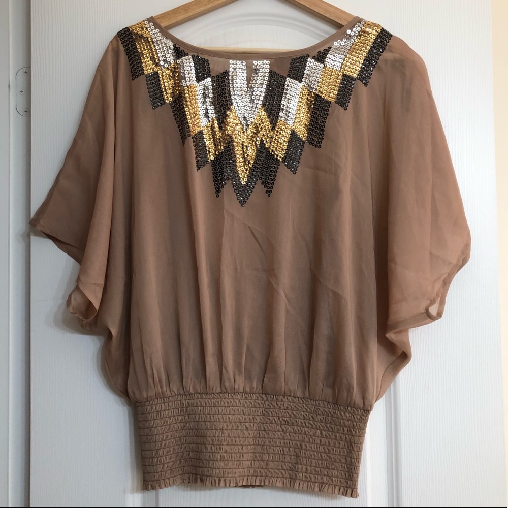 2b Bebe Brown Blouse with Sequins